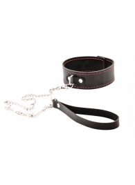 Черный широкий ошейник с красной строчкой и поводком - Crazy Handmade - купить с доставкой в Орле Черный широкий ошейник с красной строчкой и поводком - Crazy Handmade - купить с доставкой в Орле