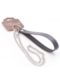 Серебристый металлический поводок с кожаной черной ручкой - 80 см. - Crazy Handmade - купить с доставкой в Орле