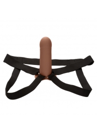 Коричневый фаллопротез из силикона Extension with Harness - 15,75 см. - California Exotic Novelties - купить с доставкой в Орле