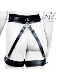 Черный кожаный пояс с гартерами - S-M - Notabu - купить с доставкой в Орле
