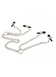 Серебристые зажимы для сосков и половых губ на тонкой цепочке - Notabu - купить с доставкой в Орле