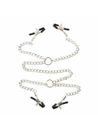 Серебристые зажимы для сосков и половых губ на тонкой цепочке - Notabu - купить с доставкой в Орле