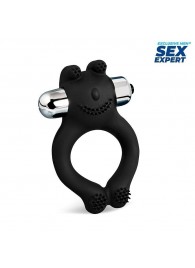 Черное силиконовое эрекционное виброкольцо Sex Expert - Sex Expert - в Орле купить с доставкой