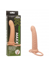 Телесная насадка для двойного проникновения Rechargeable Ribbed Dual Penetrator с вибрацией - California Exotic Novelties - купить с доставкой в Орле