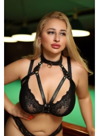 Черная кожаная сбруя с ошейником plus size из нежной кожи - БДСМ Арсенал - купить с доставкой в Орле