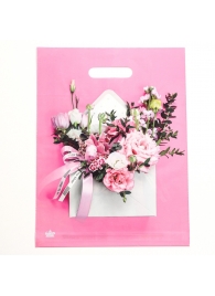 Розовый пакет с цветочным принтом и вырубной ручкой (40х31 см) - Сима-Ленд - купить с доставкой в Орле