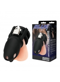 Черная клетка для пениса Silicone Small 2 in Cock Cage With Ball Divider - BlueLine - купить с доставкой в Орле