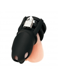 Черная клетка для пениса Silicone Small 2 in Cock Cage With Ball Divider - BlueLine - купить с доставкой в Орле