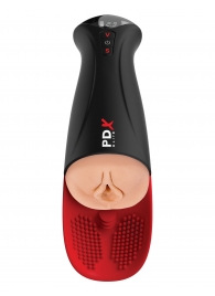 Телесный мастурбатор-вагина в черной колбе с вибрацией Fuck-O-Matic Pro XL - Pipedream - в Орле купить с доставкой