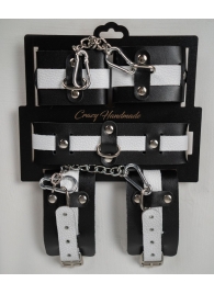 Набор фиксаторов из черной и белой натуральной кожи - Crazy Handmade - купить с доставкой в Орле Набор фиксаторов из черной и белой натуральной кожи - Crazy Handmade - купить с доставкой в Орле