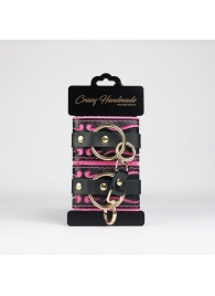 Черные кожаные наручники с розовой строчкой - Crazy Handmade - купить с доставкой в Орле Черные кожаные наручники с розовой строчкой - Crazy Handmade - купить с доставкой в Орле