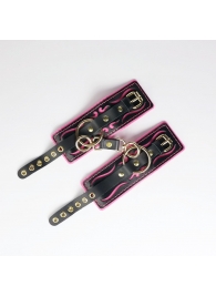 Черные кожаные наручники с розовой строчкой - Crazy Handmade - купить с доставкой в Орле Черные кожаные наручники с розовой строчкой - Crazy Handmade - купить с доставкой в Орле