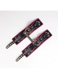 Черные кожаные оковы с розовой строчкой - Crazy Handmade - купить с доставкой в Орле Черные кожаные оковы с розовой строчкой - Crazy Handmade - купить с доставкой в Орле