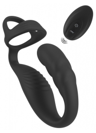 Черное эрекционное кольцо со стимуляцией промежности и анальной пробкой Cock Ring with RC Prostate Plug - Orion - в Орле купить с доставкой