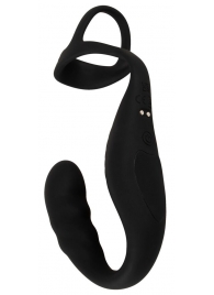 Черное эрекционное кольцо со стимуляцией промежности и анальной пробкой Cock Ring with RC Prostate Plug - Orion - в Орле купить с доставкой