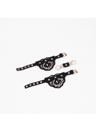 Черные кожаные наручники с клепками, кольцами и золотистой фурнитурой - Crazy Handmade - купить с доставкой в Орле Черные кожаные наручники с клепками, кольцами и золотистой фурнитурой - Crazy Handmade - купить с доставкой в Орле