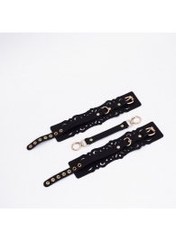 Черный кожаные оковы с узорами и золотистой фурнитурой - Crazy Handmade - купить с доставкой в Орле Черный кожаные оковы с узорами и золотистой фурнитурой - Crazy Handmade - купить с доставкой в Орле