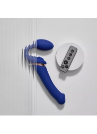 Синий безремневой страпон Multi Orgasm Bendable Strap-On size L с клиторальной стимуляцией - Strap-on-me - купить с доставкой в Орле