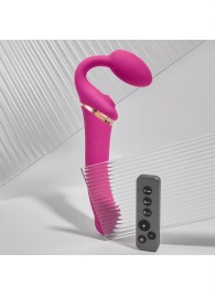 Ярко-розовый безремневой страпон Multi Orgasm Bendable Strap-On size L с клиторальной стимуляцией - Strap-on-me - купить с доставкой в Орле