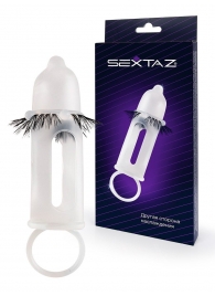 Эластичная насадка на пенис с подхватом мошонки и стимулирующими «ресничками» - Sextaz - в Орле купить с доставкой