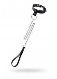 Черный узкий однослойный ошейник с серебристым поводком-цепочкой - Pecado - купить с доставкой в Орле