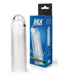 Прозрачная закрытая насадка на пенис с ребрышками - 16 см. - Sex Expert - в Орле купить с доставкой
