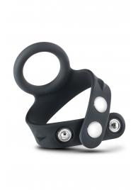 Черное эрекционное кольцо с подхватом мошонки на кнопках VS6 - Blush Novelties - в Орле купить с доставкой