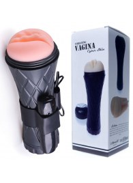 Телесный мастурбатор-вагина в черной колбе с вибрацией - Boys of Toys - в Орле купить с доставкой