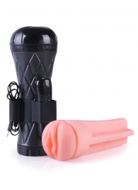 Телесный мастурбатор-вагина в черной колбе с вибрацией - Boys of Toys - в Орле купить с доставкой