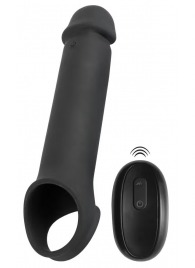 Черная вибронасадка для пениса с хомутом для мошонки и пультом ДУ Remote Controlled Penis Extension - Orion - в Орле купить с доставкой