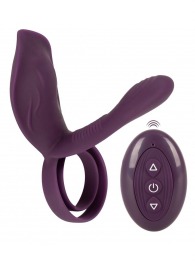 Фиолетовая насадка на член с клиторальным отростком и пультом ДУ RC Couple’s Vibrator 2 - Orion - в Орле купить с доставкой