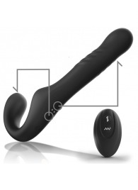 Черный безремневой страпон с вибрацией и возвратно-поступательными движениями - 24 см. - Ibiza - купить с доставкой в Орле