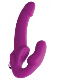 Ярко-розовый безремневой вибрострапон Evoke Vibrating Strapless Silicone Strap-on Dildo - XR Brands - купить с доставкой в Орле