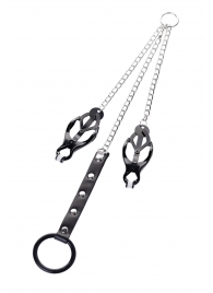 Черно-серебристые зажимы для сосков с кольцом для пениса TOYFA Metal - ToyFa - купить с доставкой в Орле