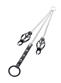 Черно-серебристые зажимы для сосков с кольцом для пениса TOYFA Metal - ToyFa - купить с доставкой в Орле