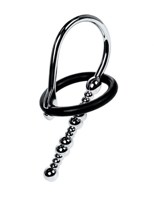 Серебристый уретральный плаг-бусины TOYFA Metal с мягким фиксириющим кольцом - ToyFa - купить с доставкой в Орле