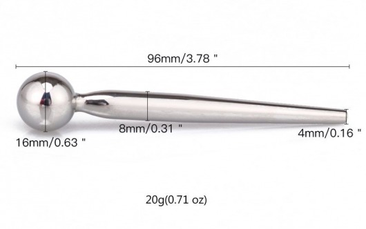 Гладкий металлический уретральный плаг с шариком - 9,6 см. - Notabu - купить с доставкой в Орле