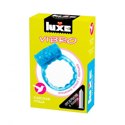 Голубое эрекционное виброкольцо Luxe VIBRO  Райская птица  + презерватив - Luxe - в Орле купить с доставкой