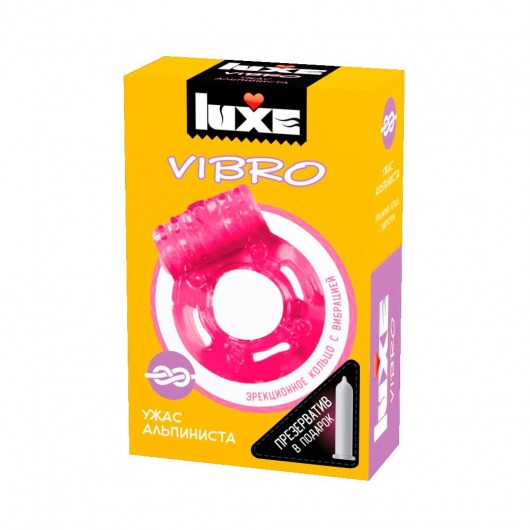 Розовое эрекционное виброкольцо Luxe VIBRO  Ужас Альпиниста  + презерватив - Luxe - в Орле купить с доставкой