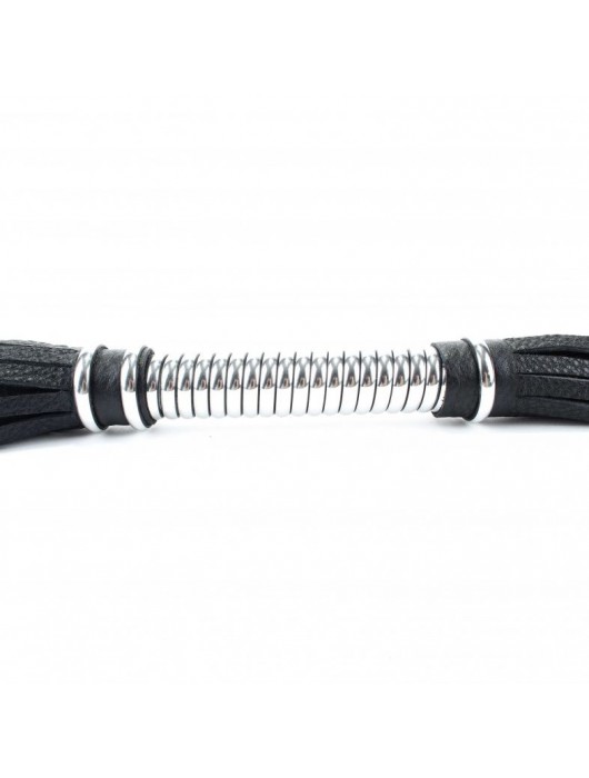 Черная длинная плеть с серебристой ручкой - 56 см. - БДСМ Арсенал - купить с доставкой в Орле