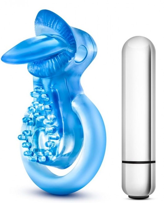 Голубое эрекционное виброкольцо 10 Function Vibrating Tongue Ring - Blush Novelties - в Орле купить с доставкой