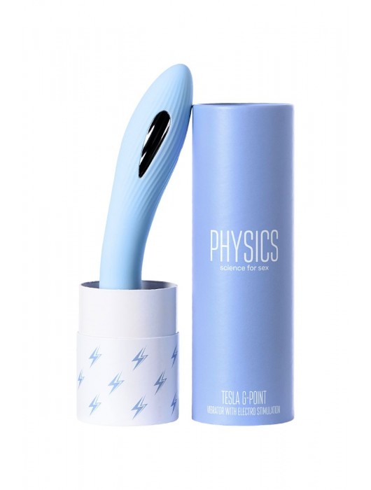 Голубой силиконовый вибратор с электростимуляцией TESLA G-POINT - 21 см. - ToyFa - купить с доставкой в Орле