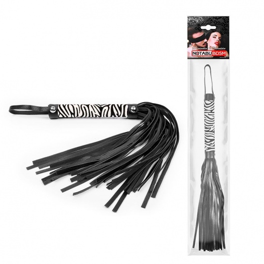 Черная многохвостовая плеть с круглой ручкой-зеброй - 39 см. - Notabu - купить с доставкой в Орле