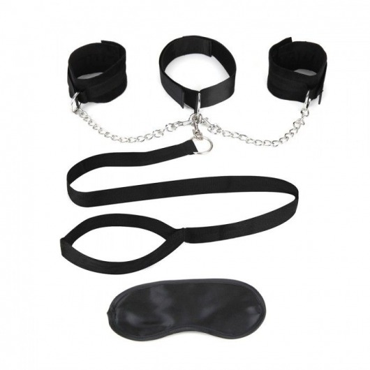 Чёрный ошейник с наручниками и поводком Collar Cuffs   Leash Set - Lux Fetish - купить с доставкой в Орле