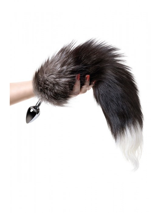 Серебристая металлическая анальная втулка с хвостом чернобурой лисы - размер S - ToyFa - купить с доставкой в Орле