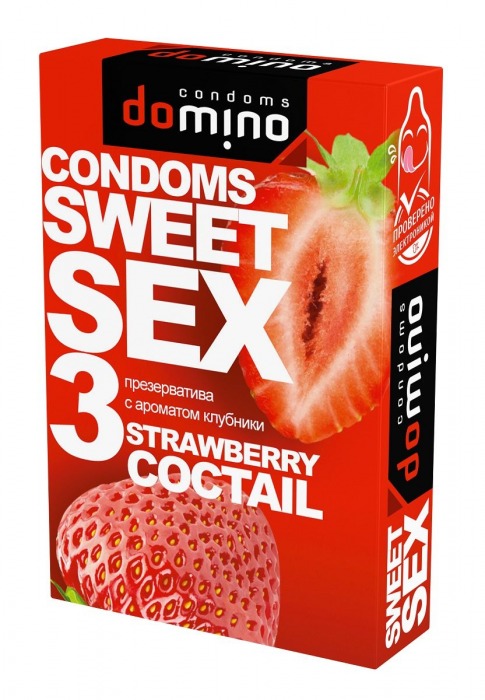 Презервативы для орального секса DOMINO Sweet Sex с ароматом клубничного коктейля  - 3 шт. - Domino - купить с доставкой в Орле