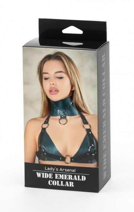 Изумрудный широкий ошейник Ladys Arsenal с заклепками - БДСМ Арсенал - купить с доставкой в Орле