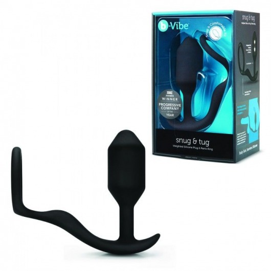Черное эрекционное кольцо с анальным плагом Snug   Tug - b-Vibe - в Орле купить с доставкой