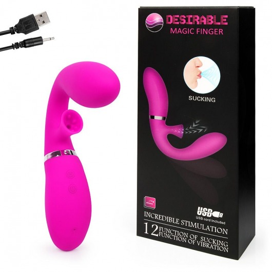 Ярко-розовый вибромассажёр с клиторальным отростком Magic Finger - 29 см. - Baile купить в Орле с доставкой в Orgasmix.ru Ярко-розовый вибромассажёр с клиторальным отростком Magic Finger - 29 см. - Baile