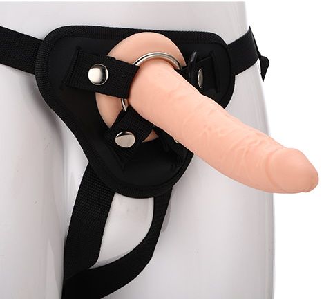 Телесный страпон на черных трусиках STRAP ON REAL DILDO - 20 см. - Dream Toys - купить с доставкой в Орле